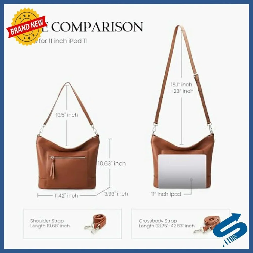 Large Genuine Leather Hobo Bag with Multiple Pockets, Crossbody Shoulder Handbag